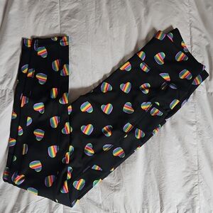 Pop Fit Black Leggings with Colorful Heart Accents